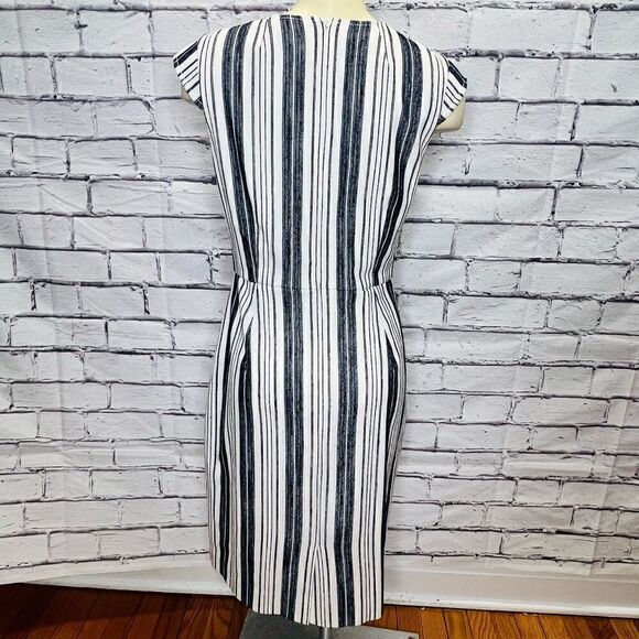 J.Crew Womens Cream Blue Patch Pocket Striped Tweed Sheath Midi Dress Size 4 - Picture 4 of 9
